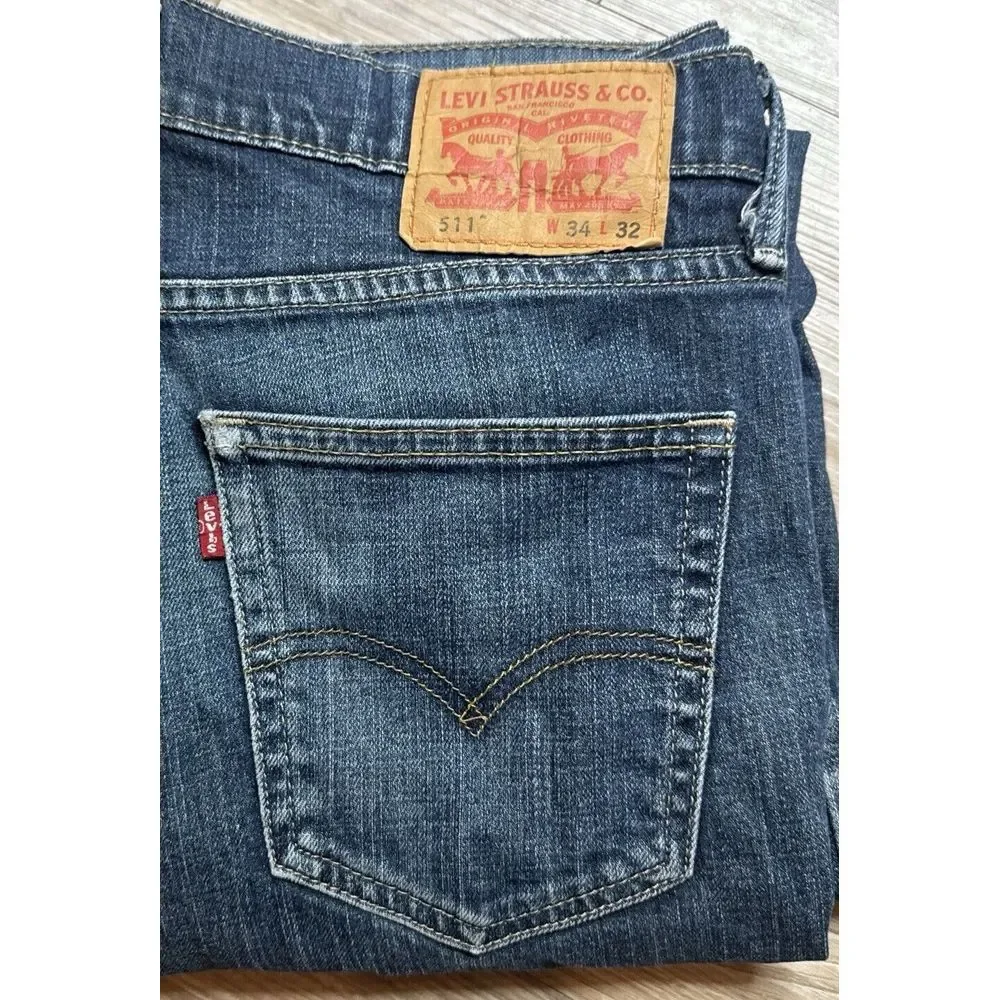 Levis 511 Jeans 34x32‎ Blue Distressed Denim Men's